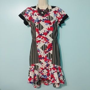 PETER PILOTTO High-Low Peplum Abstract Dress